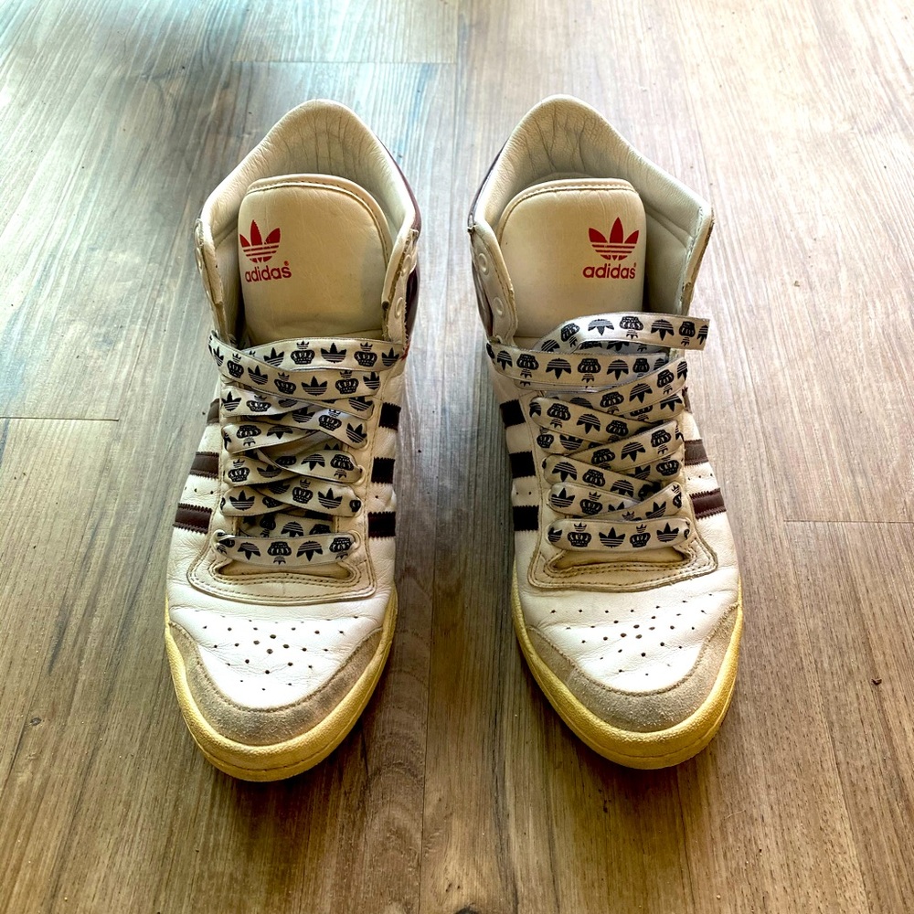 Retro Adidas high top basketball sneakers
